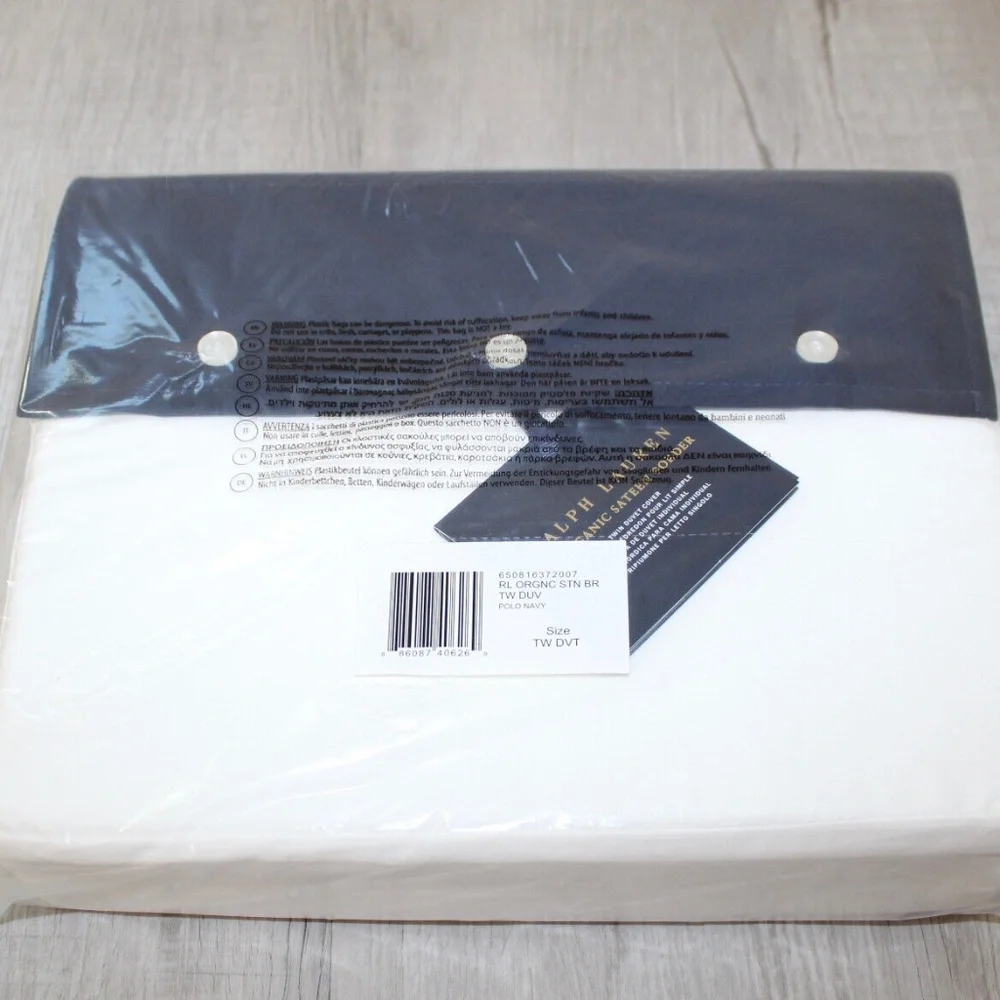 Ralph Lauren RL 624 Organic Cotton Sateen Border TWIN Duvet Cover $330 Polo Navy